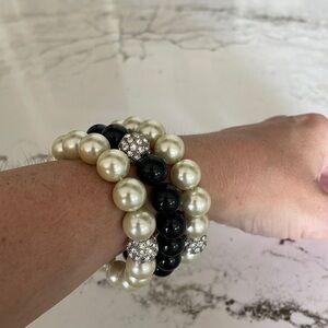Stella and Dot  Faux Pearl/ Black Beaded Bracelets Set of 3